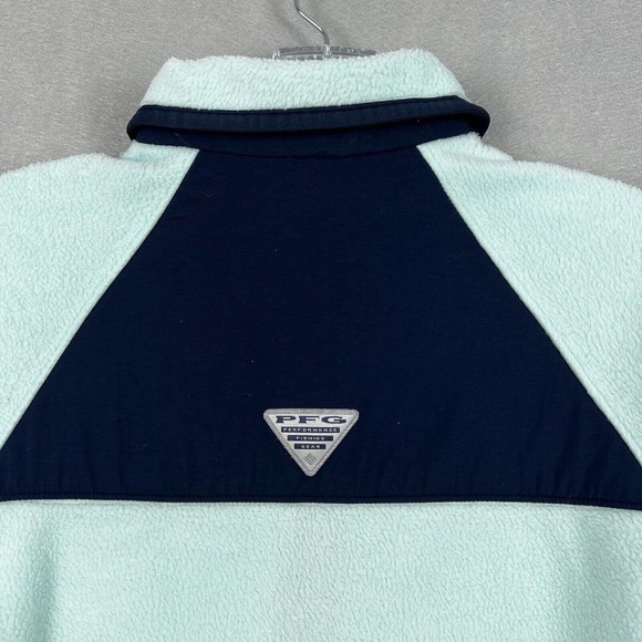 Columbia Full Zip Fleece Jacket Small PFG Green Blue Colorblock W Pockets cozy - Picture 11 of 13
